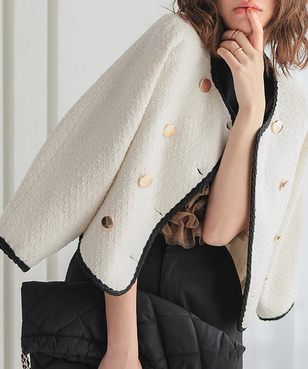 ボリュームスリーブショート丈ツイードジャケット [K1294] | 神戸