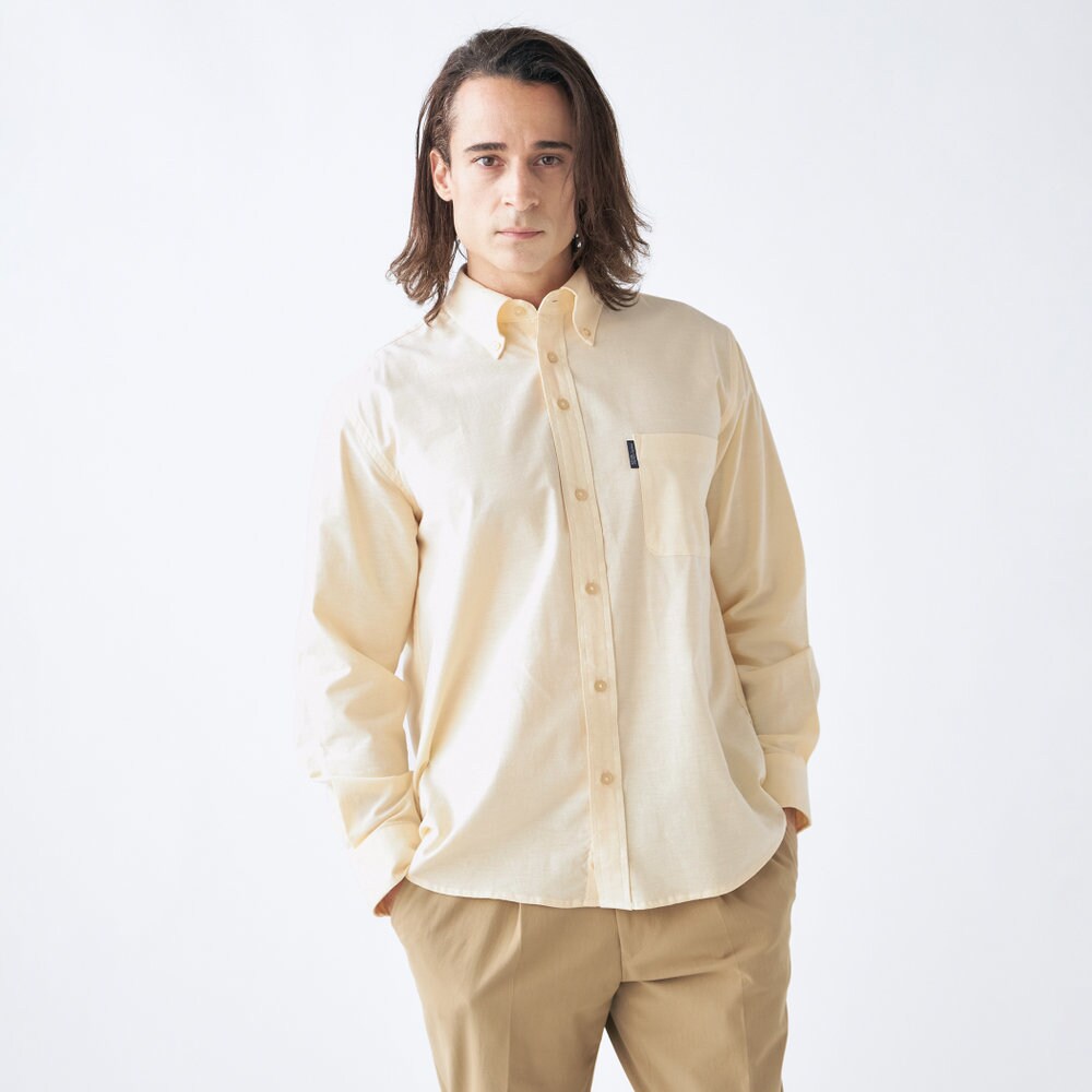 長袖】ストレッチオックスフォード ボタンダウンシャツ イエロー