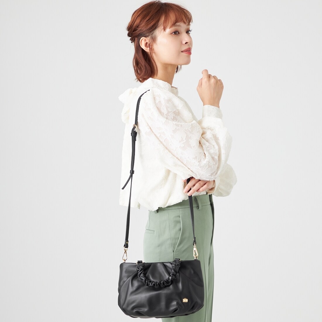 シープレザー ギャザーハンドル2wayラウンドトートバッグ | ラ