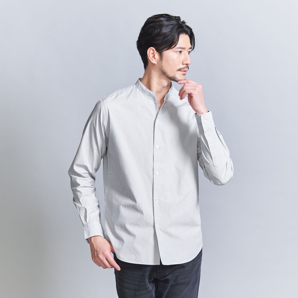 WEB限定 WARDROBE SMART】コットン バンドカラー スキッパー シャツ