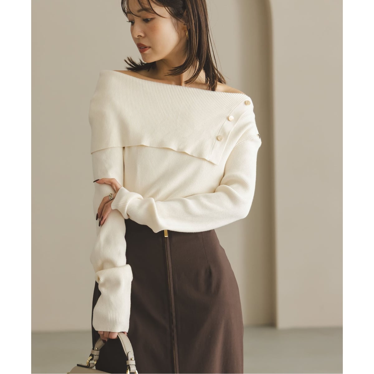 WEB限定追加》ショルダーボタンタイトリブニット | ノーブル(Noble