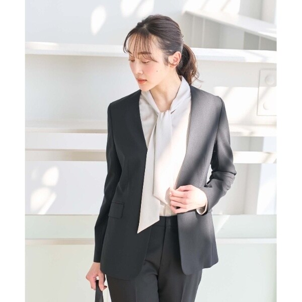 軽くて快適！】ウール混 ストレッチノーカラージャケット | アン