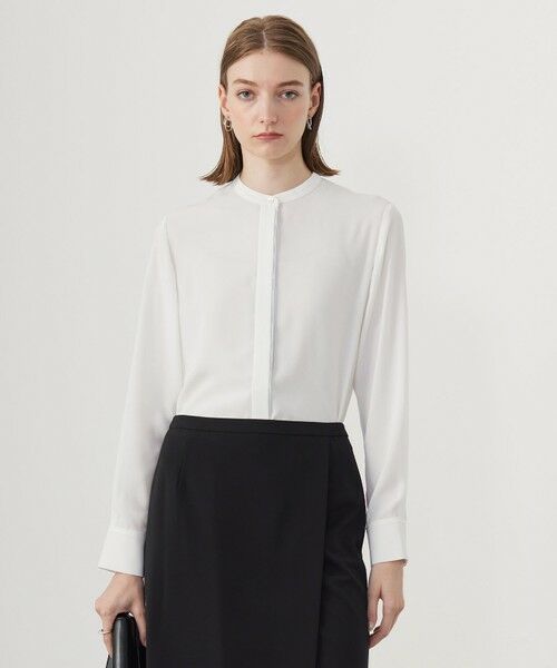 UVケア・速乾・洗える】BackSatinAmunzen バンドカラーブラウス