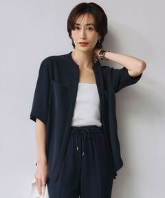 30th ANNIVERSARY】 モノグラムプリントシフォン バンドカラーブラウス