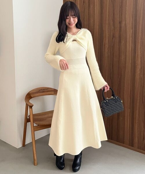 セール】 リボンボレロドッキングニットワンピ （ミニ丈・ひざ丈