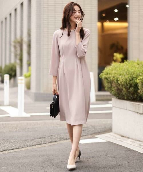 サテンジョーゼット タックワンピース （ロング・マキシ丈ワンピース