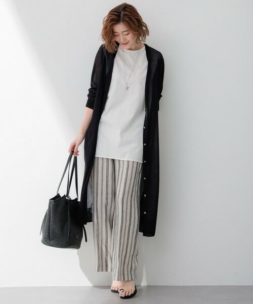 セール】 【洗える】リネンストライプ ワイド パンツ （その他パンツ