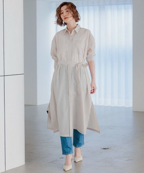 セール】 【洗える】シアーマットクロス ロング シャツ （シャツ