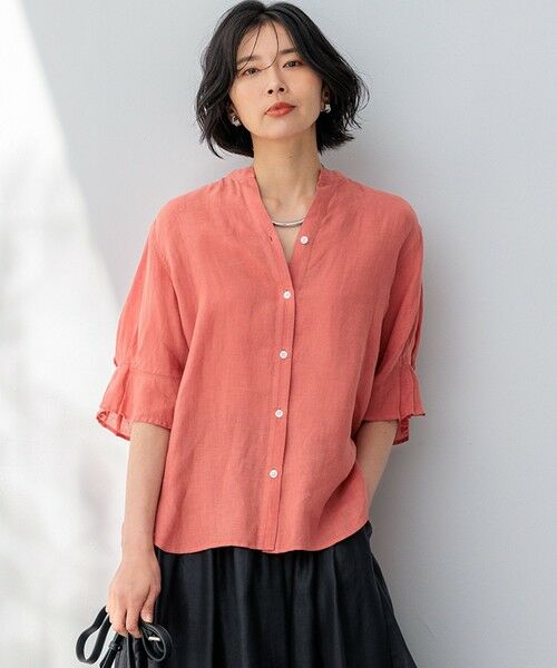 セール】 【洗える】LIBECOリネン デザインスリーブ ブラウス （シャツ