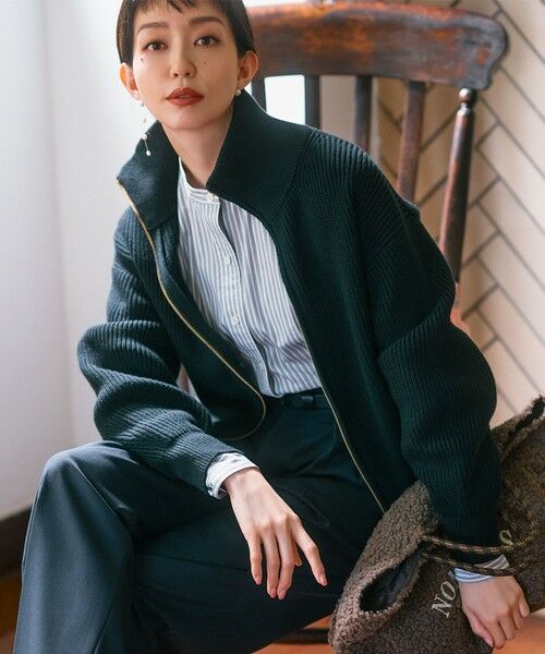 セール】 【洗える】コットンリリー ニットブルゾン （ブルゾン）｜23