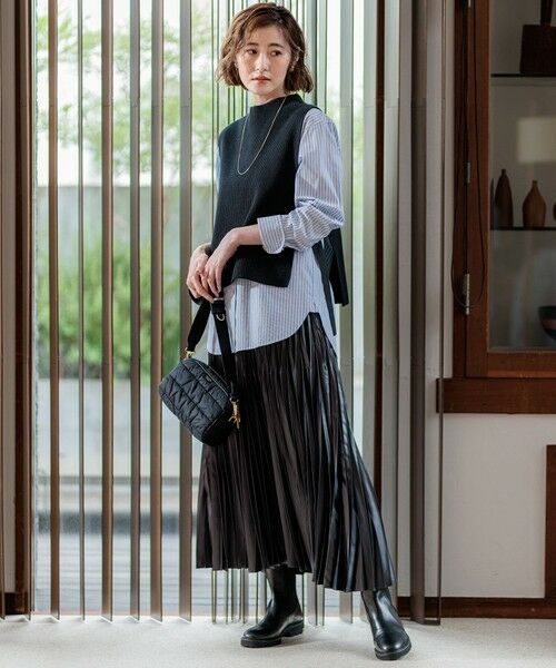 セール】 【洗える】レザーライクプリーツ スカート （ロング・マキシ