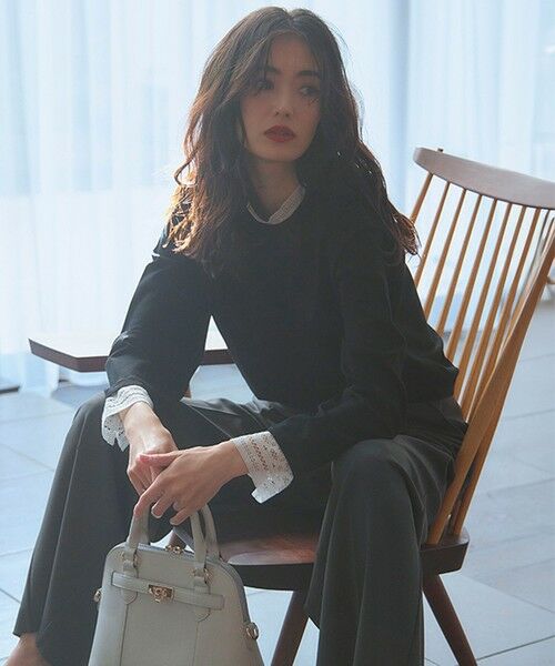 セール】 【洗える】ヴィスコースストレッチ レースコンビ ニット