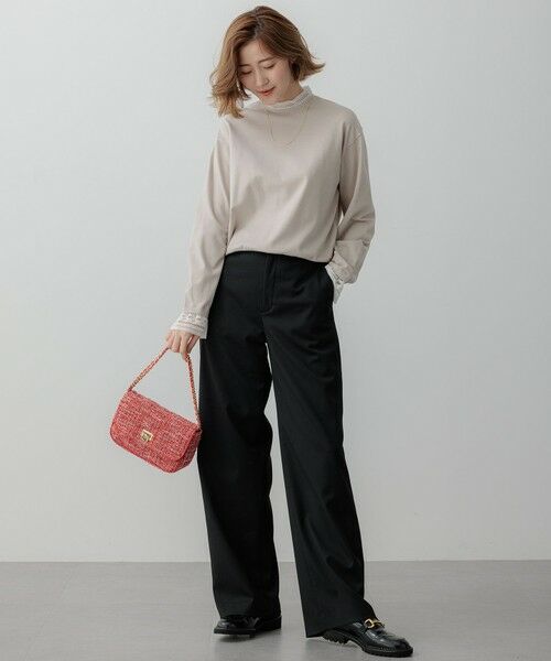 セール】 【洗える】ヴィスコースストレッチ レースコンビ ニット