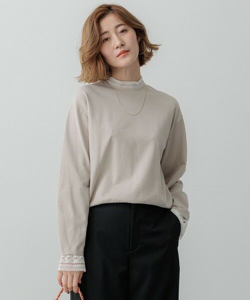 セール】 【洗える】ヴィスコースストレッチ レースコンビ ニット