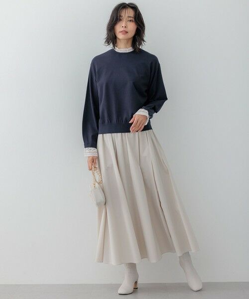 セール】 【洗える】ヴィスコースストレッチ レースコンビ ニット