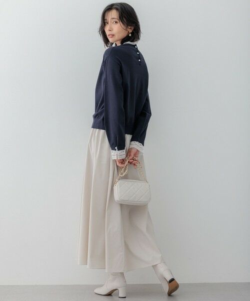 セール】 【洗える】ヴィスコースストレッチ レースコンビ ニット