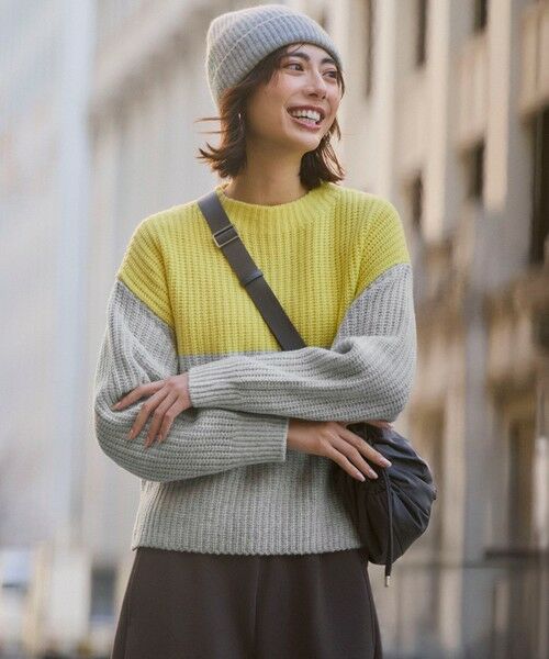 セール】 【洗える】ウールカシミヤ カラーブロック バルキー ニット