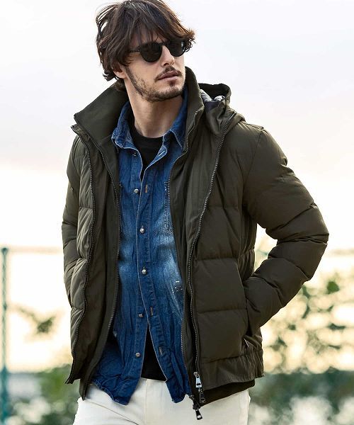 セール】 スタンドネックレイヤードダウンジャケット （ダウン