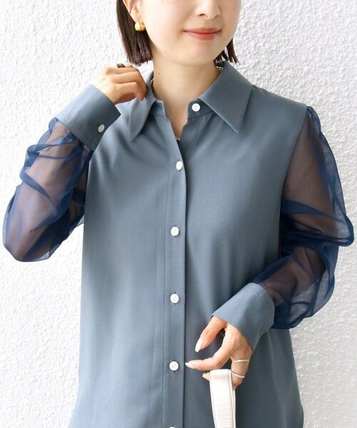 セール】 〈手洗い可能〉シアー袖 ドッキング シャツ （シャツ