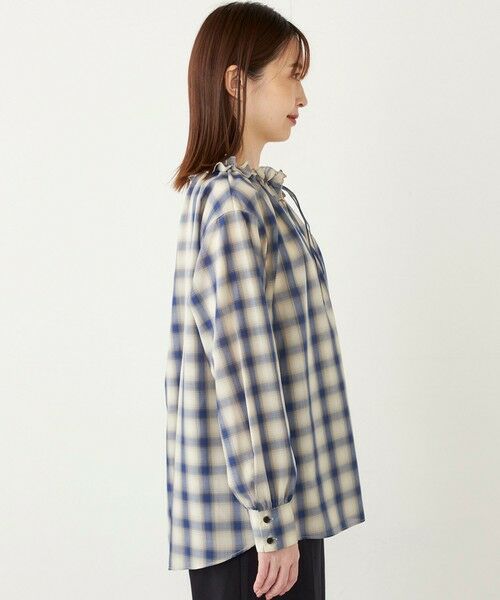 セール】 SHIPS Colors:〈手洗い可能〉オンブレチェック フリルネック