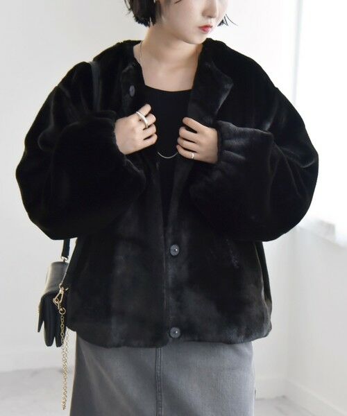 セール】 quaranciel: ポリエステル フェイク ファー ノーカラー