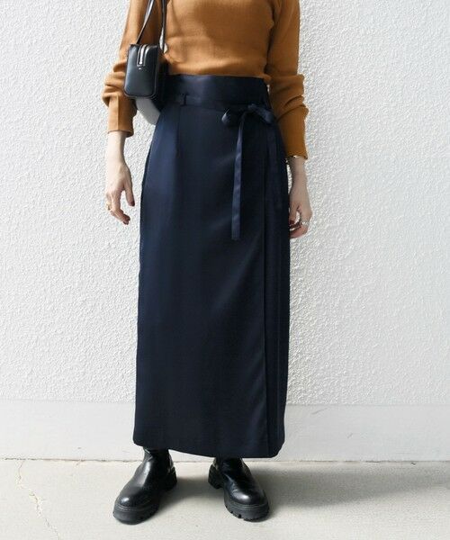 セール】 SHIPS any:〈手洗い可能〉サテン ラップデザイン ロング