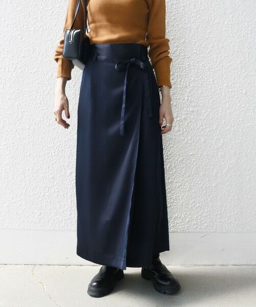 セール】 SHIPS any:〈手洗い可能〉サテン ラップデザイン ロング