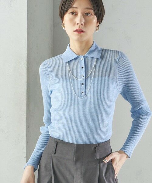 セール】 《予約》〈手洗い可能〉シアー リブ 長袖 ポロ ニット