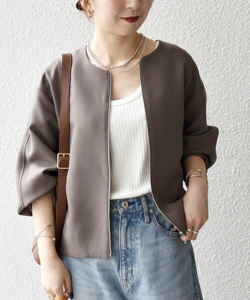 SHIPS any:〈洗濯機可能〉ダブルクロス ノーカラー ジップ ブルゾン