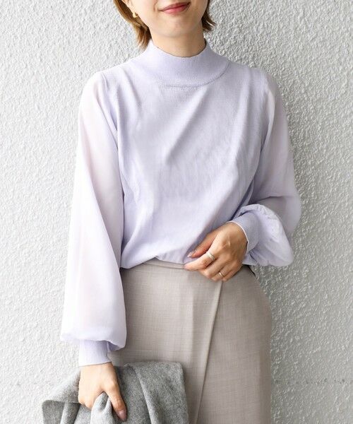 セール】 【WEB限定】〈手洗い可能〉シアースリーブハイネックニット