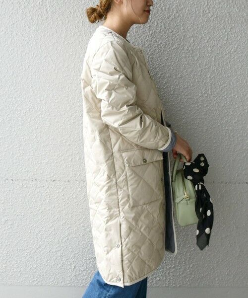 SHIPS any別注】TAION: パイピング ノーカラー キルティング コート