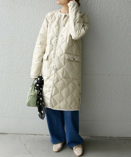 SHIPS any別注】TAION: パイピング ノーカラー キルティング コート