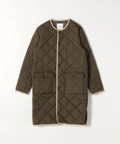 SHIPS any別注】TAION: パイピング ノーカラー キルティング コート