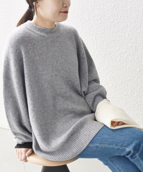 セール】 *〈手洗い可能〉ヤクフィール袖配色ニットプルオーバー