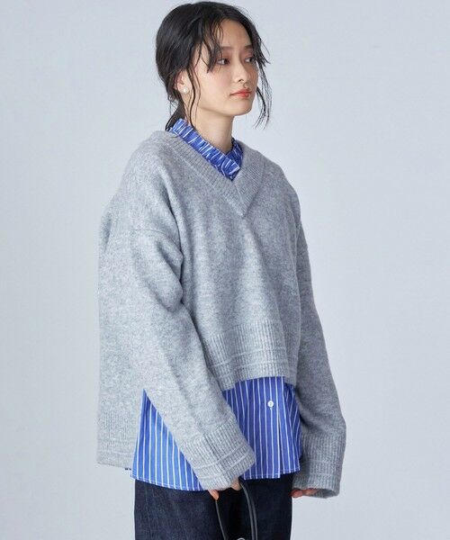 セール】 *〈手洗い可能〉Vネック スリット メランジ プルオーバー