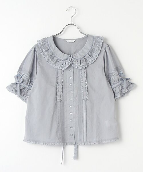 セール】 フランス製レース使い襟付きブラウス （シャツ・ブラウス