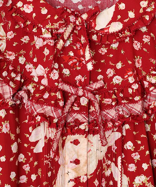 バラ園うさぎヨークワンピース （ロング・マキシ丈ワンピース）｜PINK