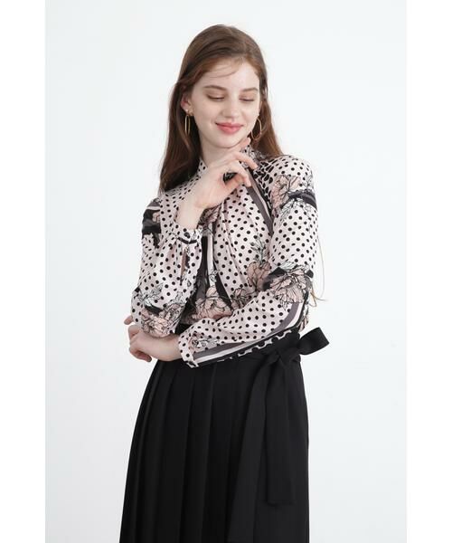 セール】 ◇ラインブロックフラワープリントブラウス （シャツ