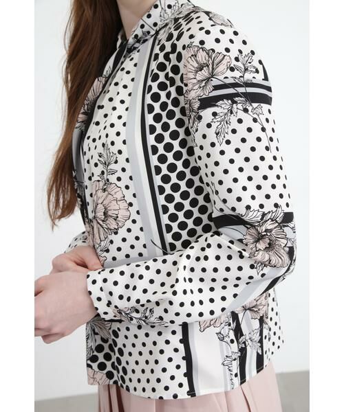セール】 ◇ラインブロックフラワープリントブラウス （シャツ