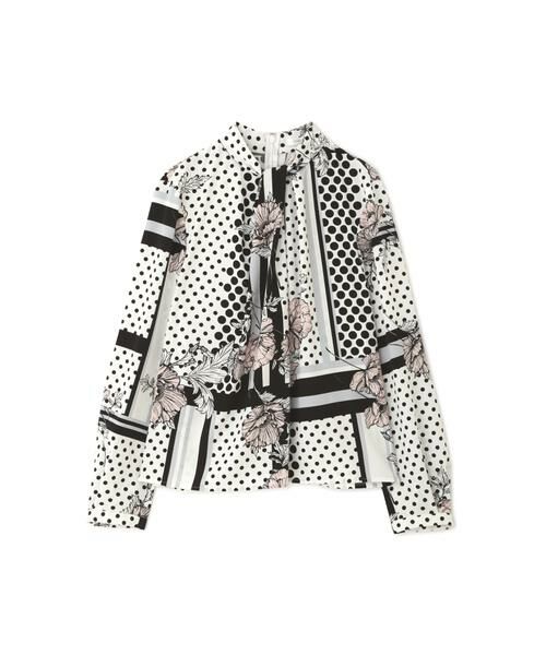 セール】 ◇ラインブロックフラワープリントブラウス （シャツ