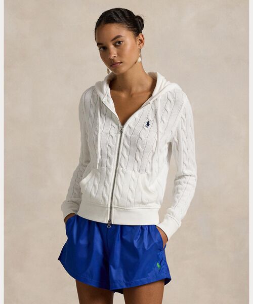 ケーブルニット コットン フルジップ フーディ （ニット・セーター