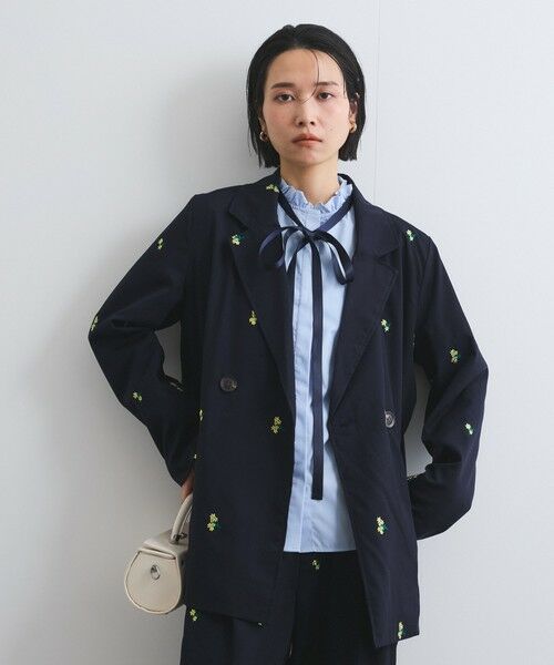 セール】 ツイルフラワー刺繍ジャケット≪手洗い可能≫ （テーラード