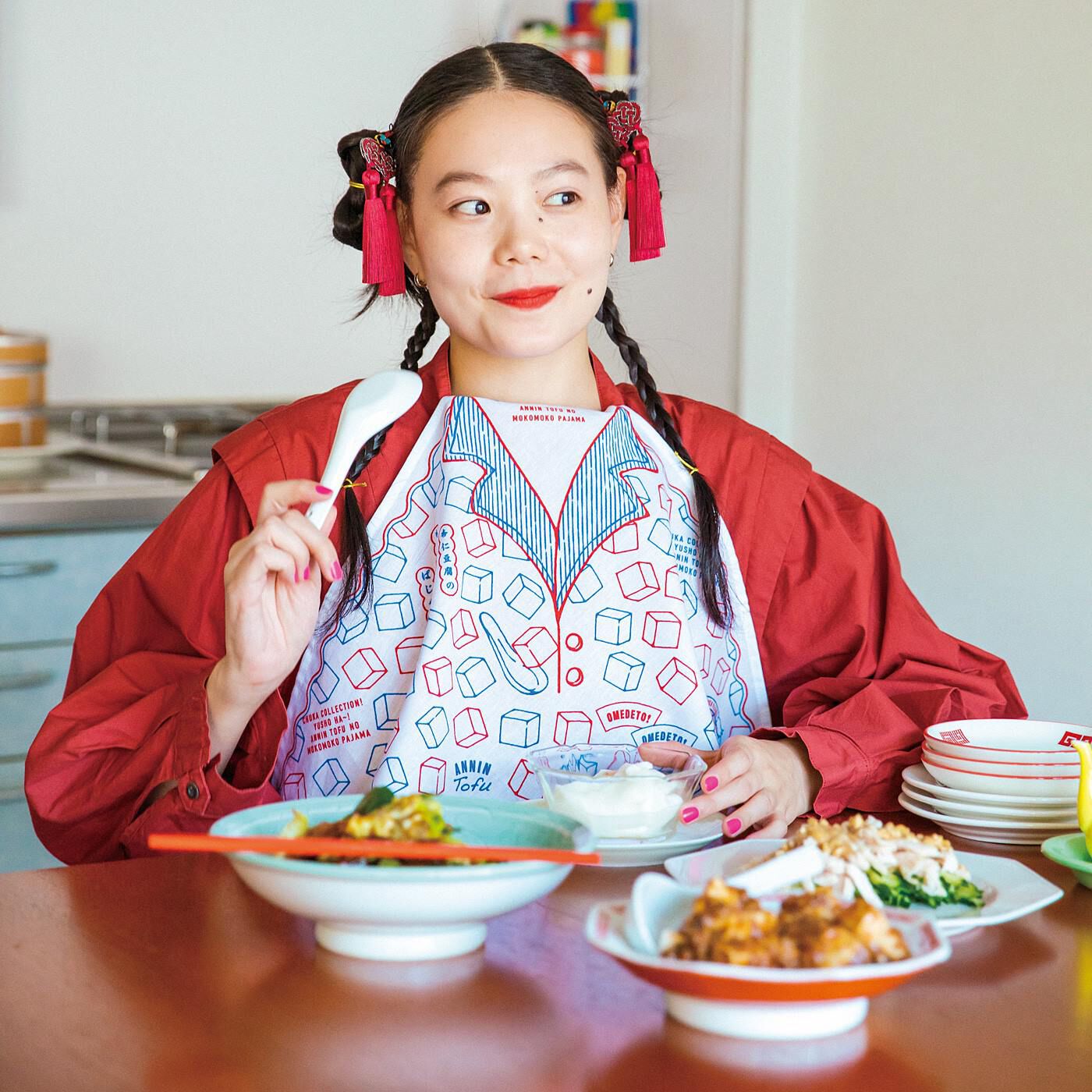 フースーヤ】中華コレクションマルチクロス〈麻婆豆腐のチェックシャツ
