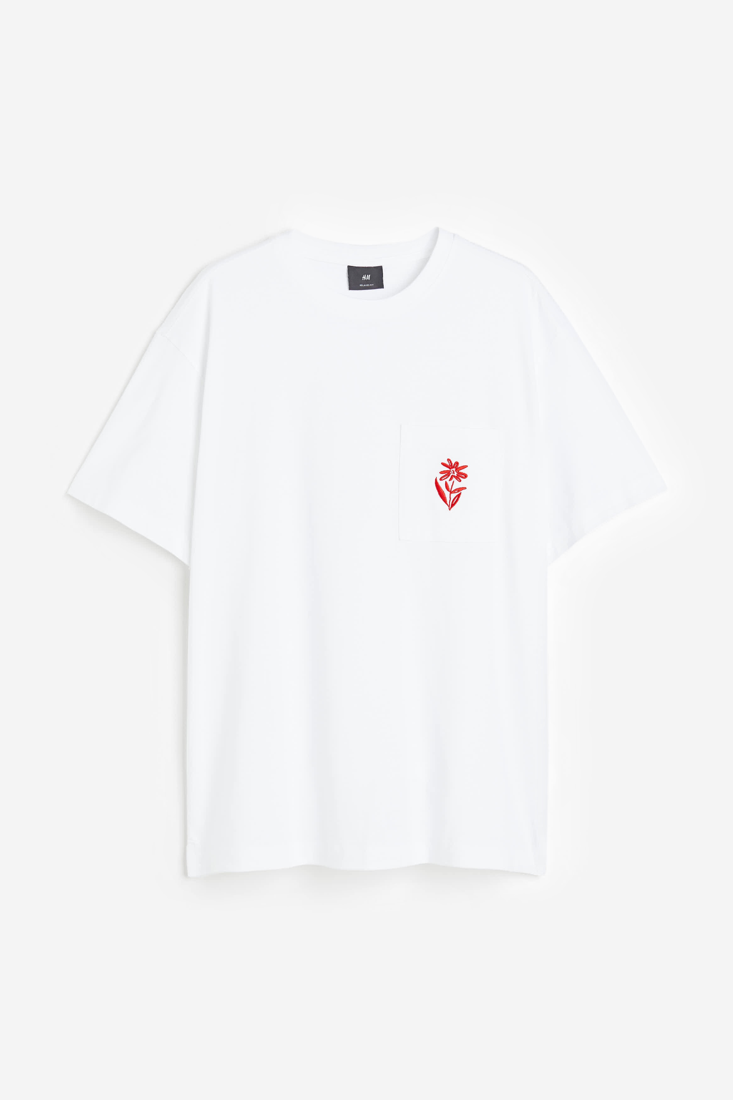 Relaxed Fit T-shirt with Embroidered Detail - White/flower - Men