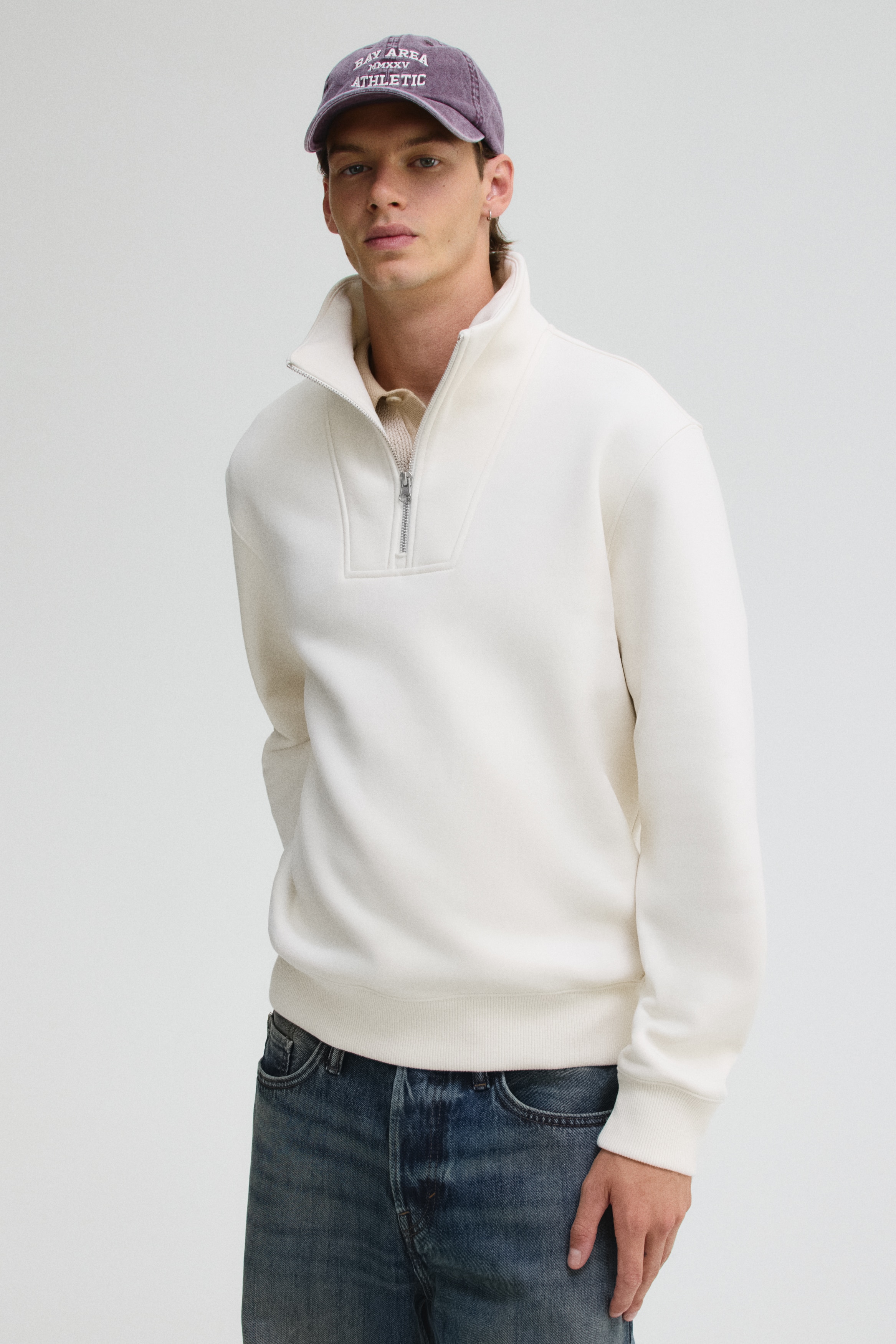 Regular Fit Half-Zip Sweatshirt - Cream - Men | H&M US