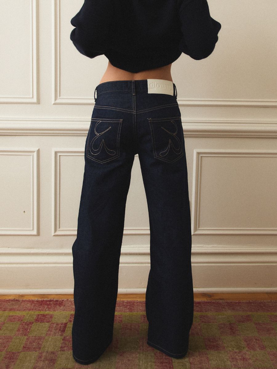 MUSINSA公式 | GLOWNY 901 LOW-RISE WIDE LEG JEANS (DEEP BLUE)