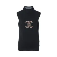 シャネル ココマーク 05A カシミヤ ノースリーブニット 46 レディース