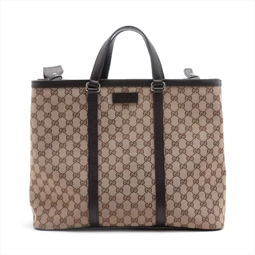 グッチ GGキャンバス キャンバス×レザー 2WAYトートバッグ ベージュ