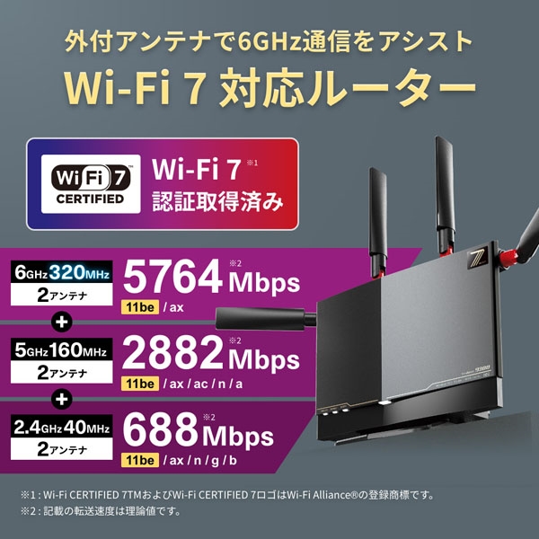 バッファロー 無線LAN親機 WiFiルーター 11be/ax/ac/n/a/g/b 5764+2882