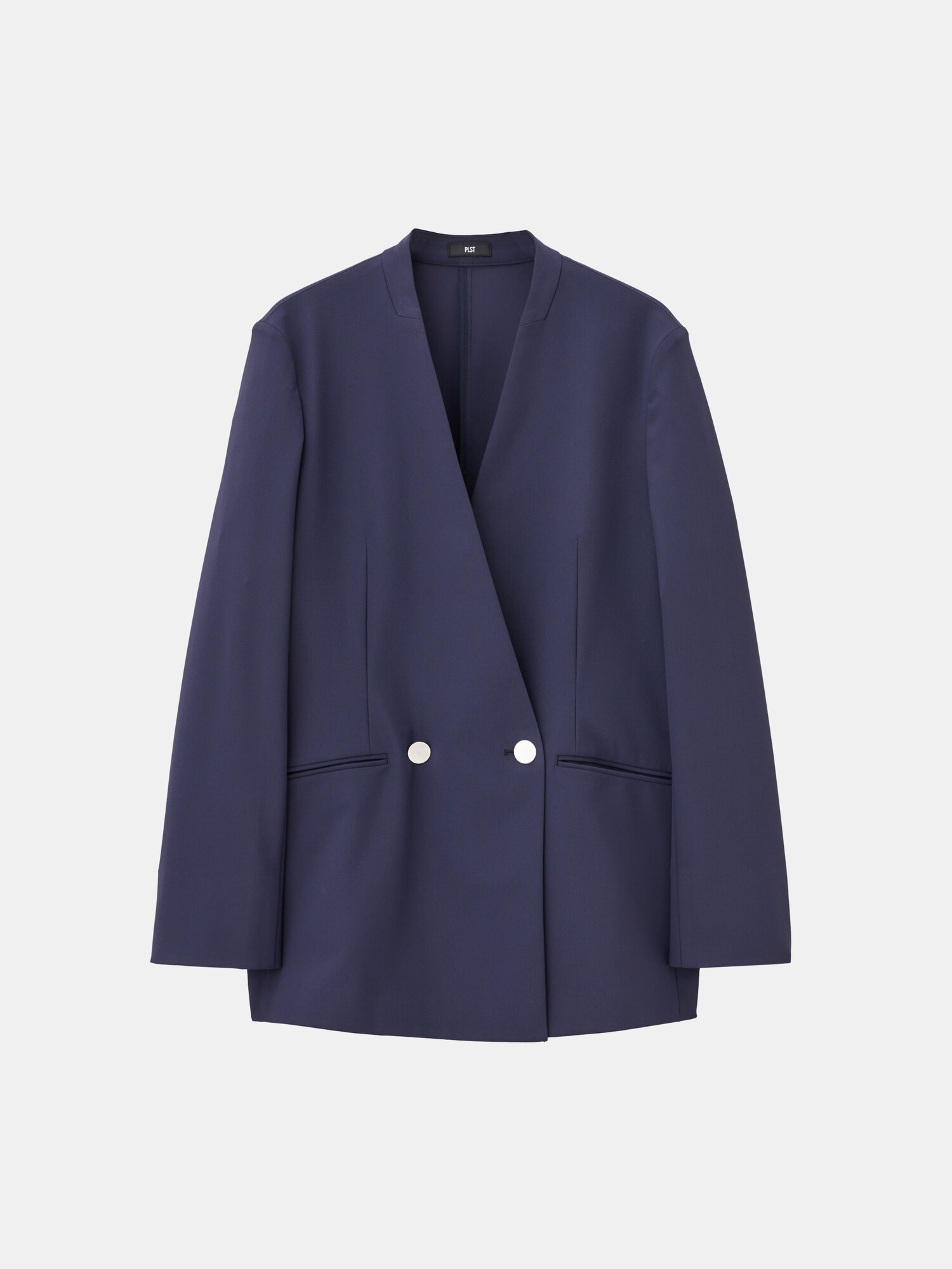 美品 PLST ノーカラー セットアップ スーツ ストレッチ ピンクベージュ